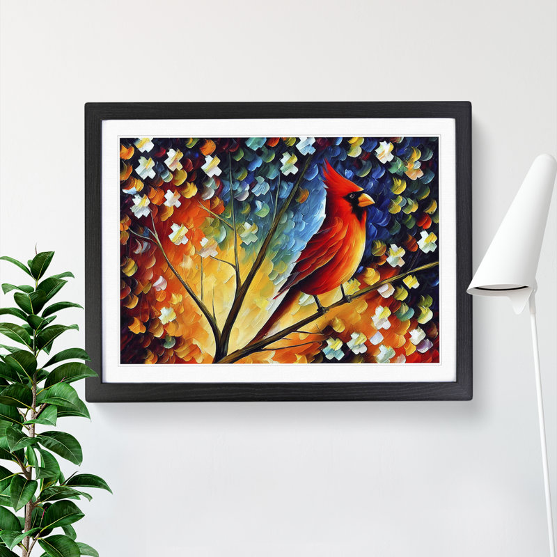 Cardinal Bird Vol.2 Abstract - Single Picture Frame Painting, 25cm H x 34cm W x 2cm D, Black Framed
