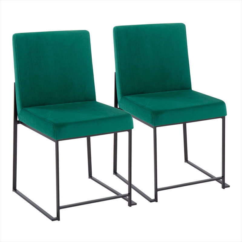 Salle à manger raffinée: ensemble de 2 chaises d'appoint en velours avec dossier haut en acier classique vert et noir, sièges contemporains