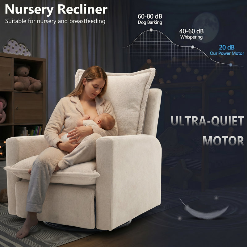 Power Recliner Chair Swivel Rocker Glider Recliner, Nursery Glider Recliner, Velvet Nursery Recliner Chair For Living Room-beige