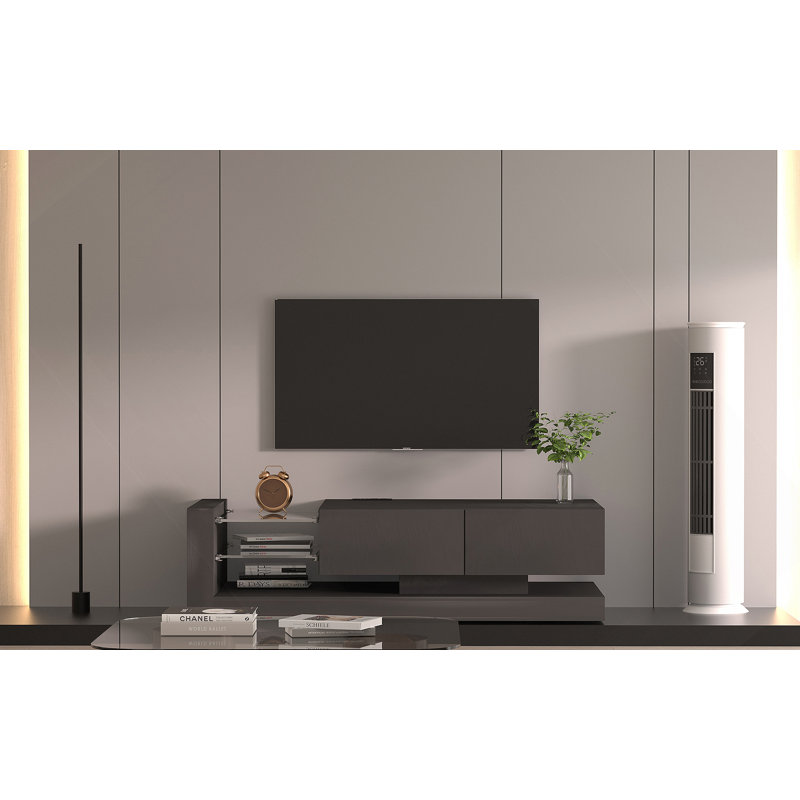 Console télé avec armoires de rangement, meuble télé à DEL 16 lumières changeantes