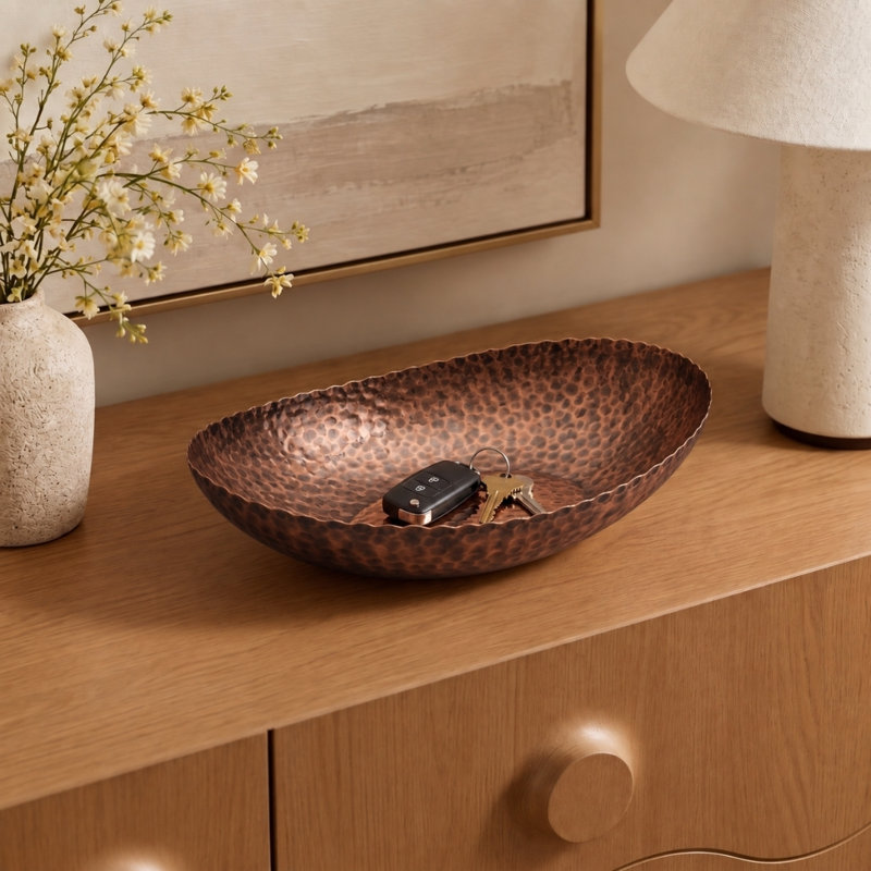 Bol à fruits en métal martelé à la main pour comptoir de cuisine, 12,75 po, Antique Copper