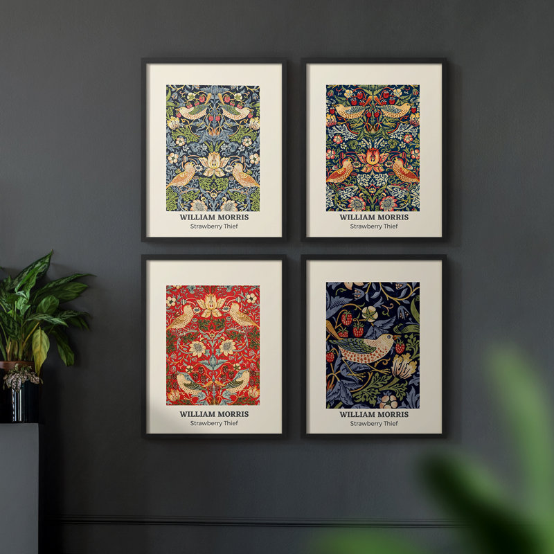 "William Morris", ensemble de 4 reproductions encadrées, H 44 po x l 14 po, Noir