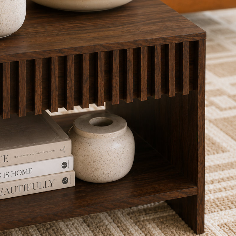 Abdel 39.4" W Mid Century Modern Rectangular Coffee Table, Walnut
