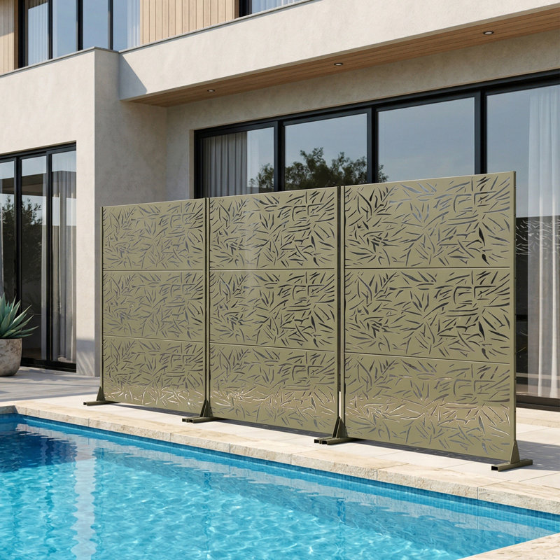 Orion H 74 po x l 47 po. Rectangle bambou à motif ombragé autoportant en métal avec panneaux de clôture et treillis pour terrasse, balcon, cour, piscine, pièce intérieure