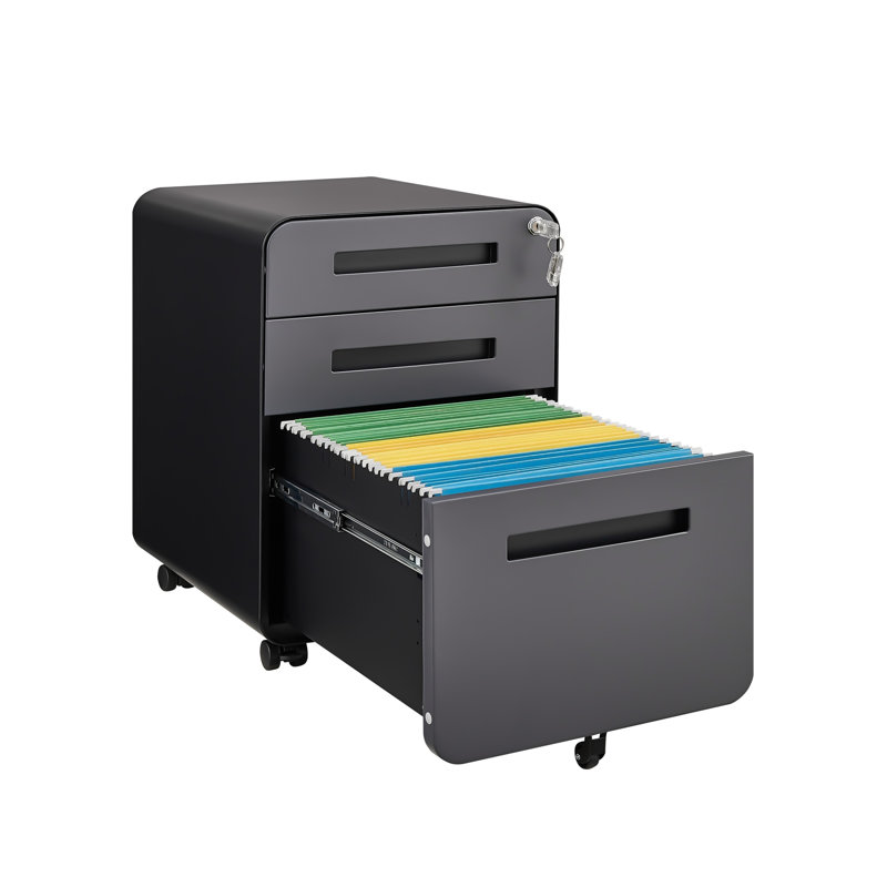 Classeur mobile arrondi à 3 tiroirs avec serrure - Classeur à roulettes anti-basculement pour bureau à domicile