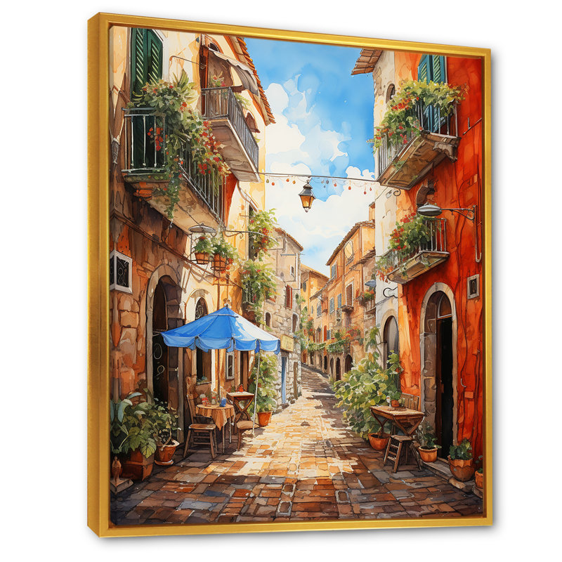 «Italian Village Essence 1», art mural Italie, H 40 po x l 30 po x P 1,5 po, Cadre flottant doré