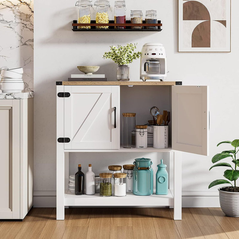 Armoire-bar Farmhouse Console avec portes de rangement, blanc
