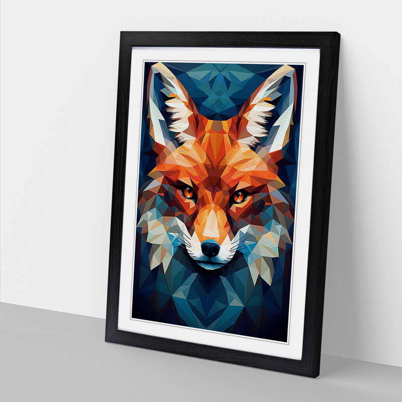Fox Geometric No.2 - Single Picture Frame Print on Wood, 64cm H x 46cm W x 2cm D, Black