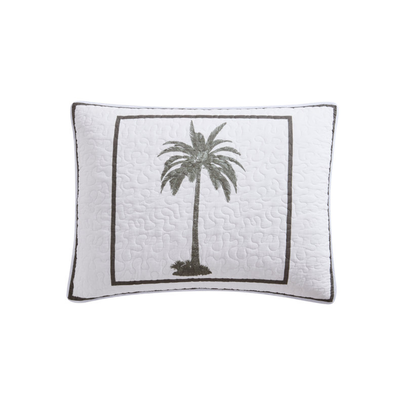 Standard White and Gray Cotton Embroidered Sham