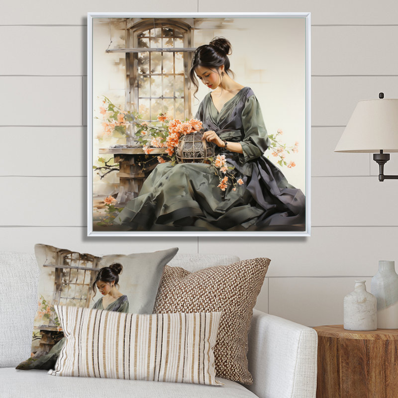 Asian Woman Beauty IV - Imprimé, Cadre flottant blanc, 16" H x 16" W