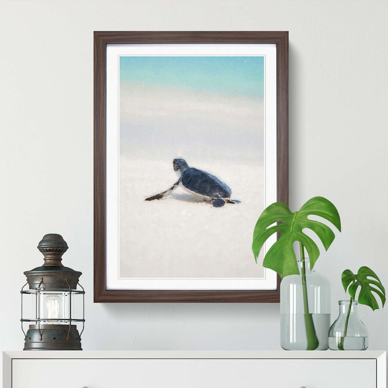 New Born Sea Turtle in Abstract - Framed Print, 36cm H x 27cm W x 2cm D, Walnut Framed