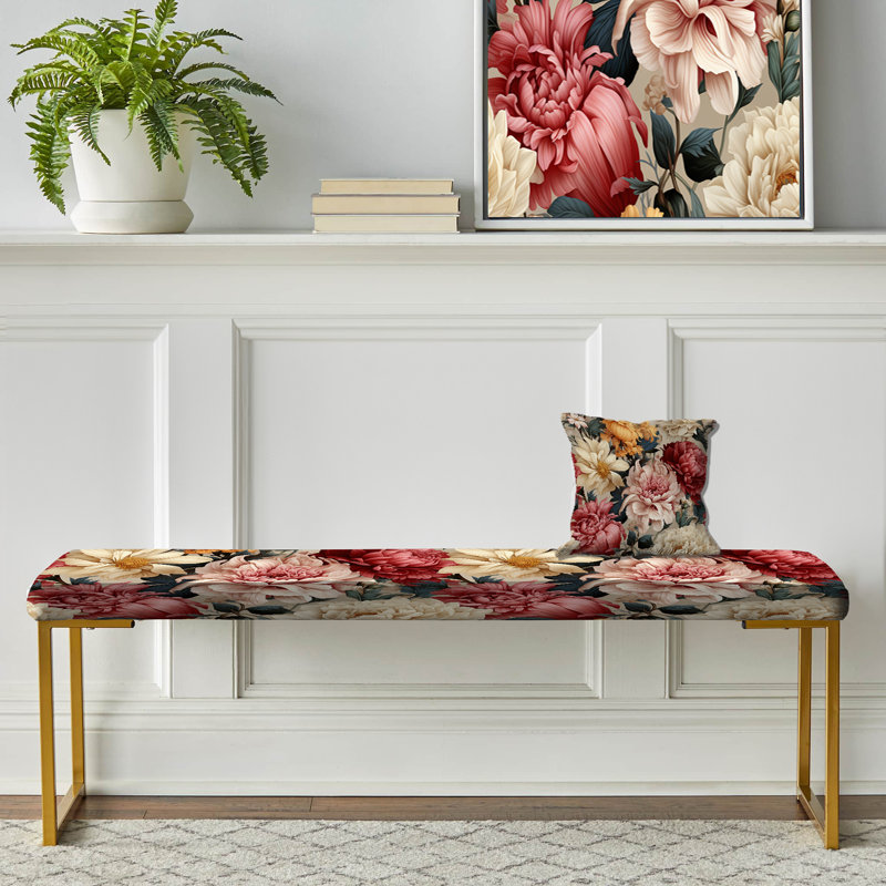 Banc rembourré or, Renaissance Garden Botanical Pattern