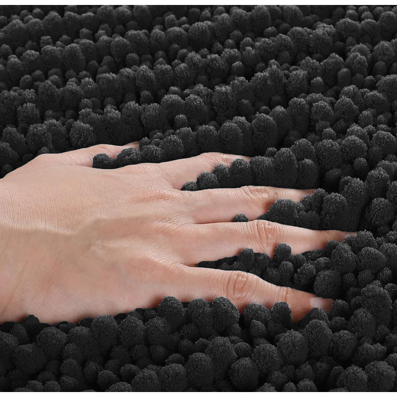 Ensemble de 2 tapis de salle de bain en chenille moelleux et moelleux, L 20 po x L 32 po, Noir