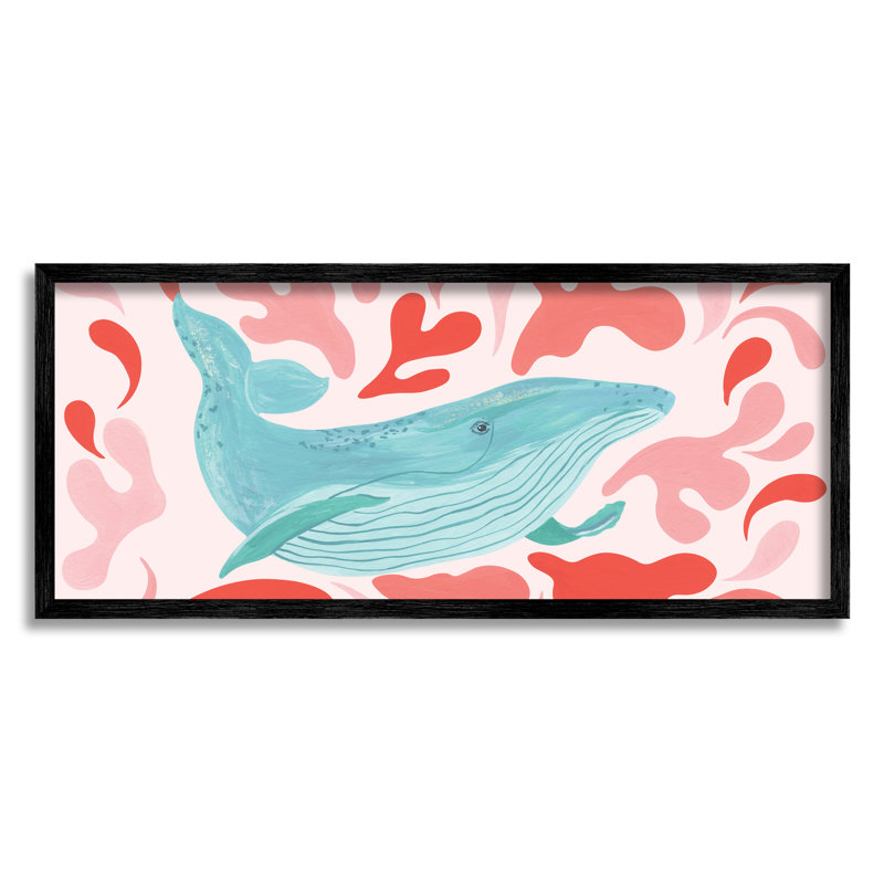 Baleine nautique rose abstrait, Giclée encadrée noir minuit, H 13 po x l 30 po x P 1,5 po