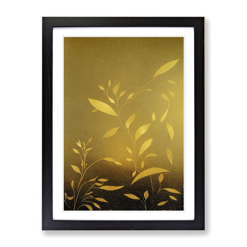Leaf Print Gold - Picture Frame Print, Black, 64cm H x 46cm W x 2cm D