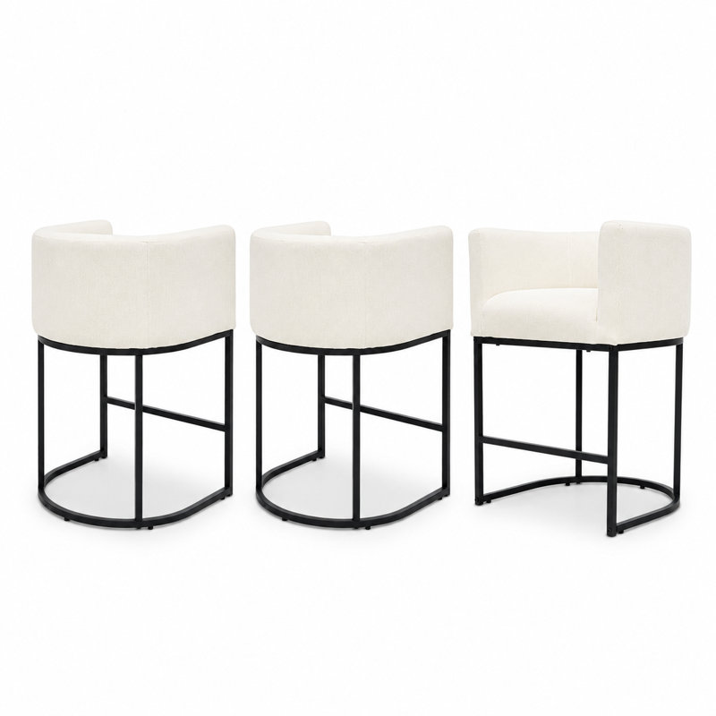 Tabouret de bar 27 po à hauteur de comptoir, tabouret de comptoir rembourré avec structure en métal, Noir, Blanc