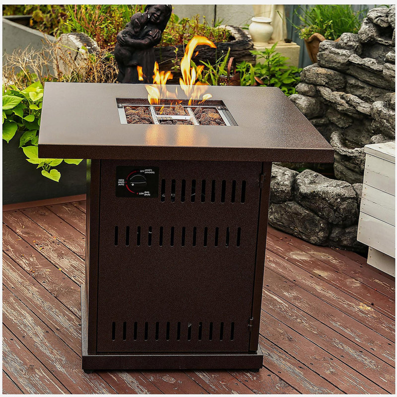 Square Fire Pit Table, Professional Propane Fire Table with Stainless Steel Lid