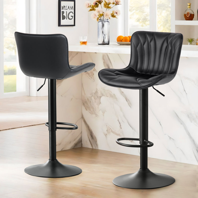 Tabourets de bar pivotants réglables en hauteur en similicuir avec structure en métal, Noir