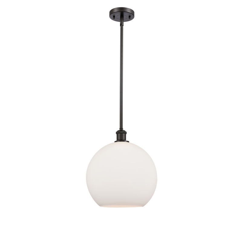 Luminaire suspendu sphère 1 lumière Cindi, H 14,38 po x l 11,75 po x P 11,75 po, Blanc, Bronze huilé