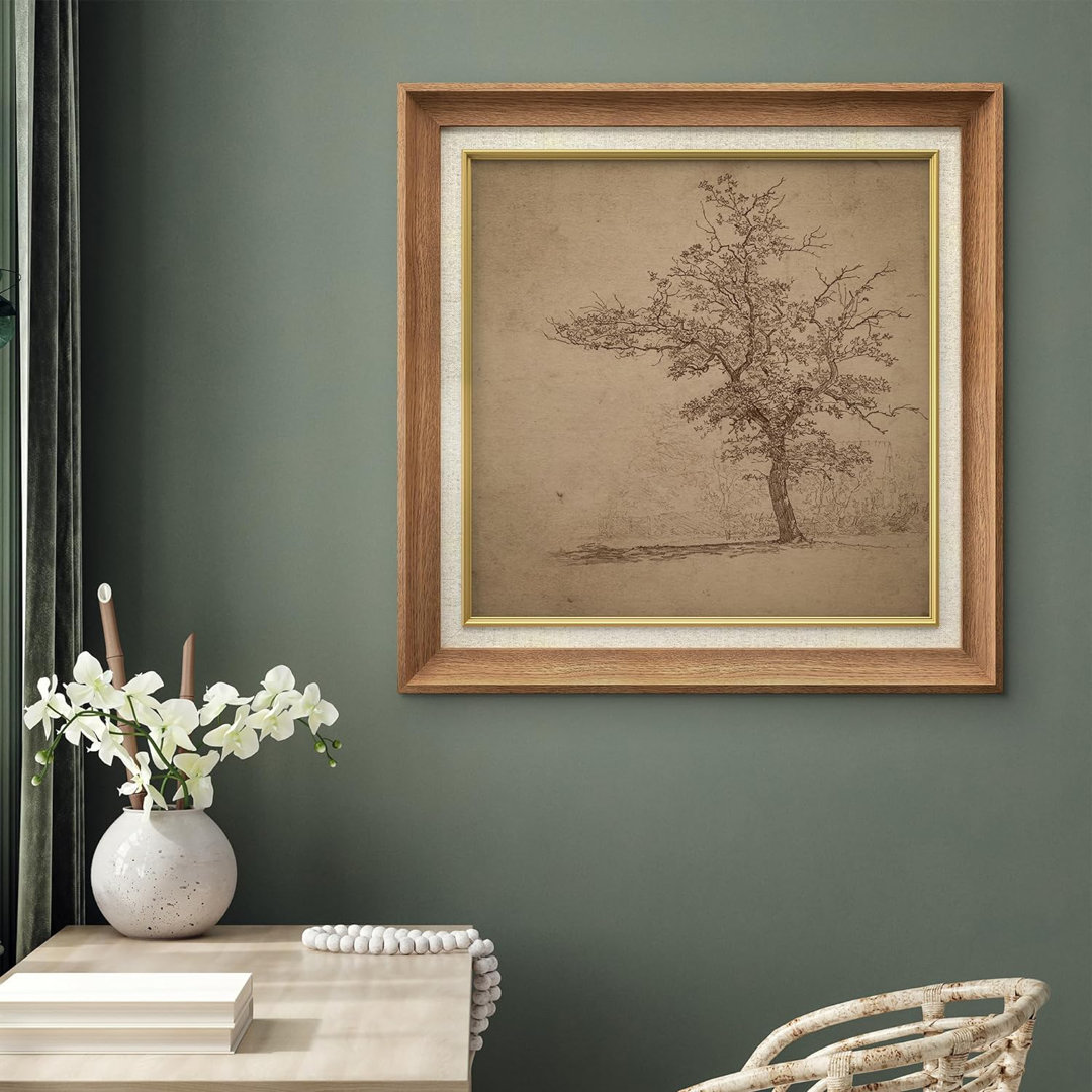 Rustic Countryside " IDEA4WALL Premium Framed Wall Art Forest Tree Field Illustration Mid-Century Fine Art Decorative Retro Historic Zen For Living Room, Bedroom, Office "