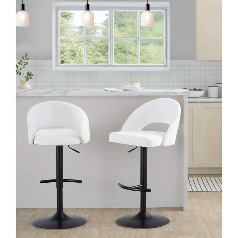 Tabouret de bar réglable Resme avec repose-pieds en T arrondi (ensemble de 2), Blanc, Noir
