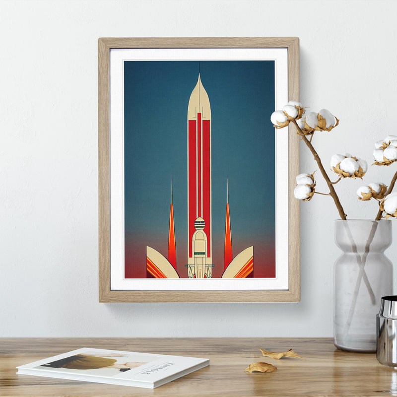 An Exciting Spaceship Rocket - Single Picture Frame Print, 64cm H x 46cm W x 2cm D, Oak 
