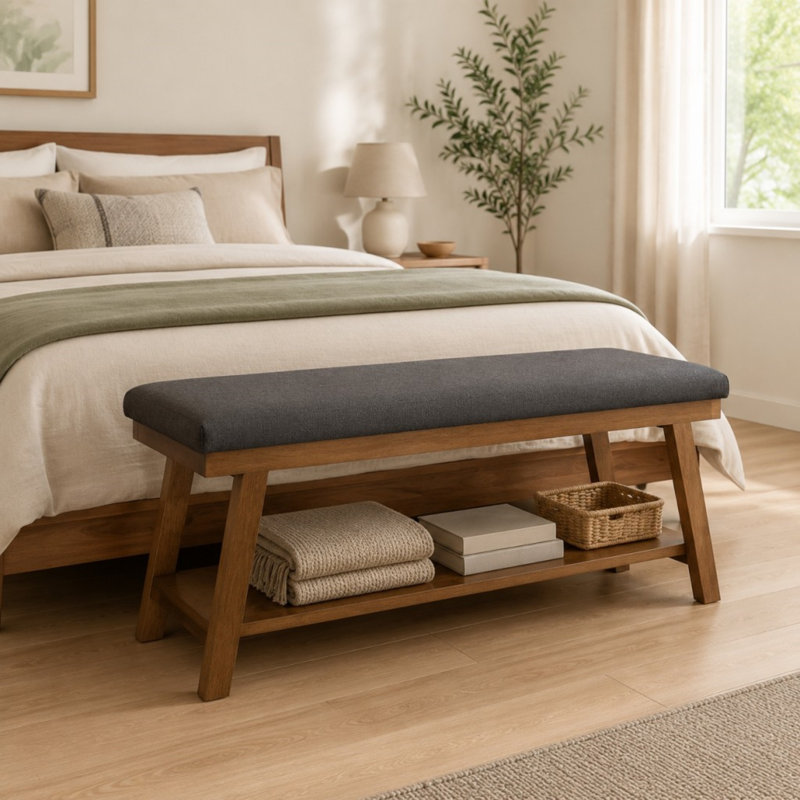 Modern Bed End Bench, Dark Gray