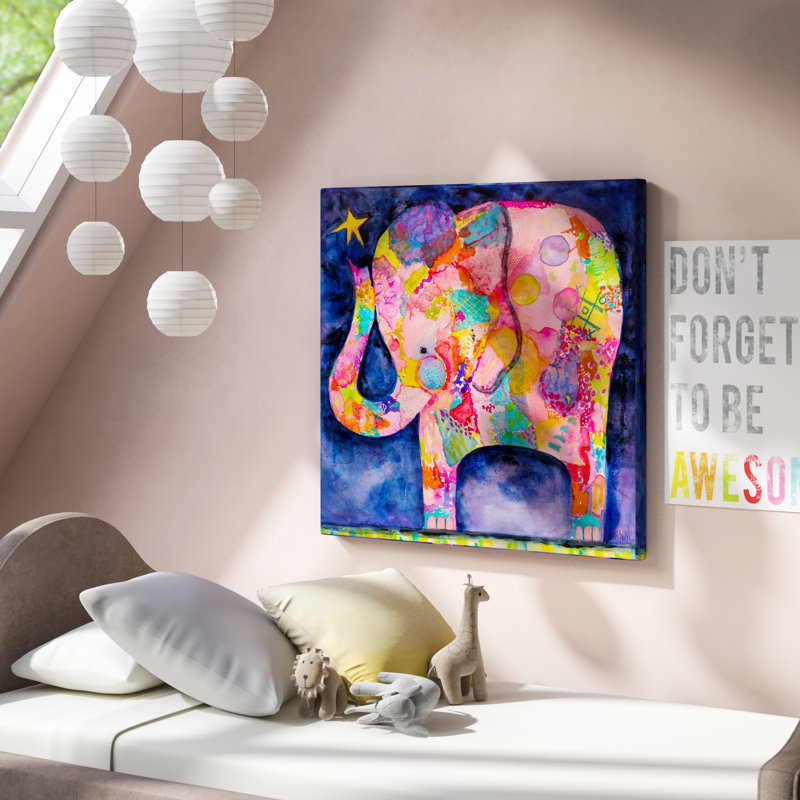 Art mural sur toile tendue - «All intérieur Reach Elephant» de Wyanne pour décoration de salon, de chambre à coucher ou de bureau - 24 x 24