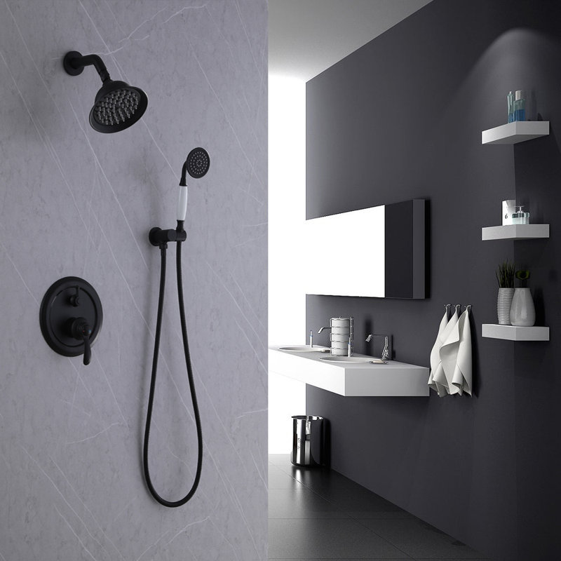 Pressure-Balanced Complete Shower System With Rough-in Valve, Matte Black