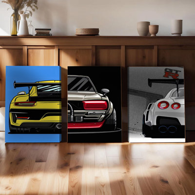 Ensemble de 3 affiches murales encadrées, représentant des voitures de sport modernes avec vue arrière, décoration automobile élégante pour garage, atelier ou salon, impression haute définition, décoration intérieure contemporaine, cadeau idéal pour les passionnés d'automobile.