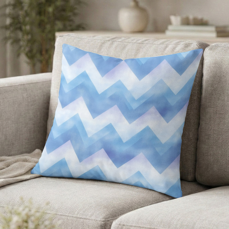 Coussin décoratif Boho - Coussin contemporain à imprimé chevron bleu et blanc, H 20 po x l 20 po