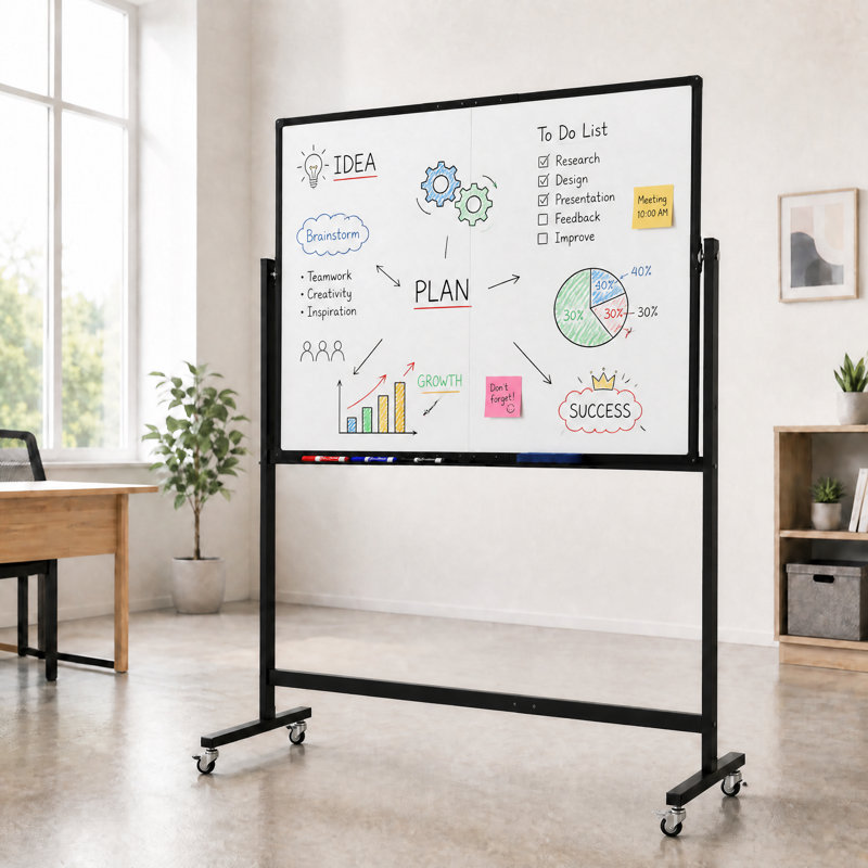 Tableau blanc magnétique à double face réglable à roulettes avec roulettes, tableau effaçable à sec portatif pour la maison, le bureau, la salle de classe et l'école