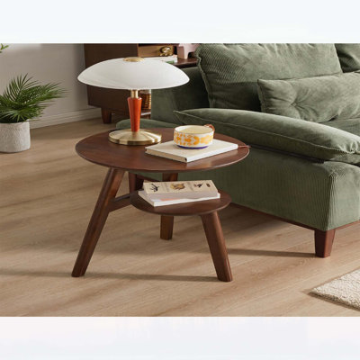 Wood 2-Tier Side Table, Sofa Side Table for Living Room, Bedside Table with Lower Storage Shelf, Mid-Century Design and Durable Construction