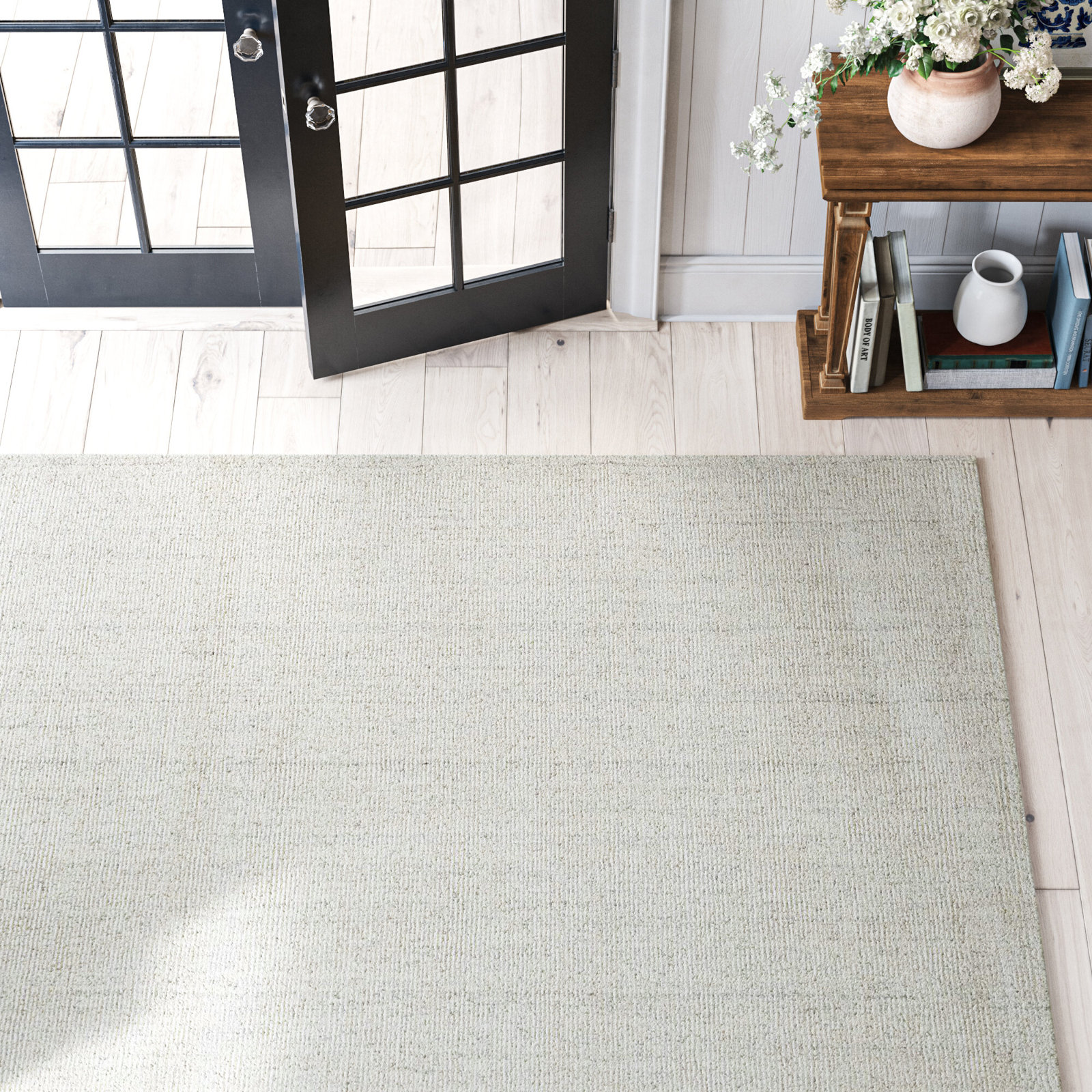 Crista Handmade White Rug, Rectangle 5' x 8'