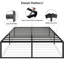 Structure de lit en métal Simple TG - structure de lit plateforme robuste de 16 pouces sans sommier, assemblage facile, silencieux, sommier robuste, espace de rangement sous le lit-731515807