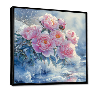 Pivoines au bord de la rivière gelée I - Pivoines, art mural