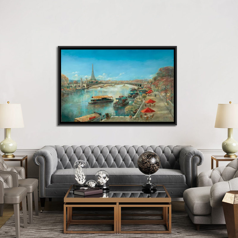 " River Tranquillity " by Ruane Manning, 18" H x 26" W x 1.5" D, Black Framed Canvas, No Mat