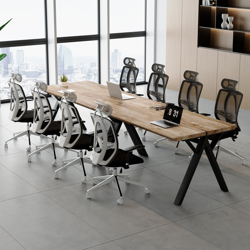 Table de conférence modulaire moderne avec pieds en métal noir pour les espaces de réunion de bureau