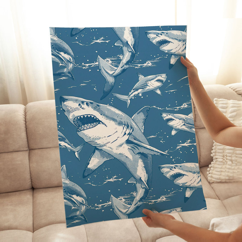 Animals Sharks Pattern III Modern Unframed Art Print, 14" H x 11" W