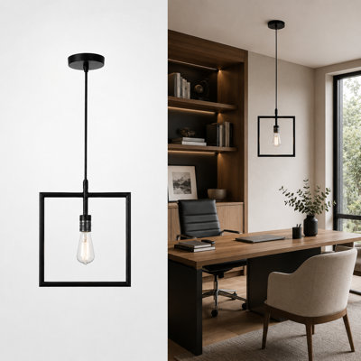 Square Matte Black Pendant Light (Bulb Not Included)