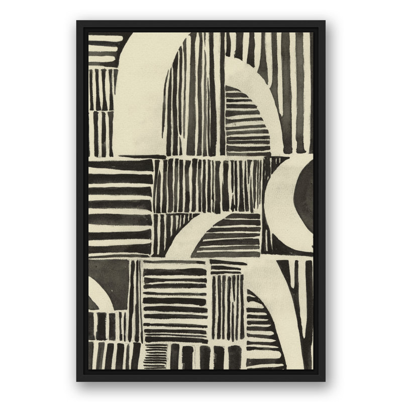 Neutre lignes abstraites - peinture, Toile à cadre flottant noir, H 25,75 po x l 17,75 po x P 1,75 po