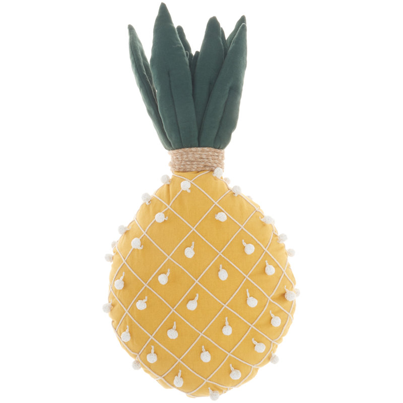 Yellow Cotton Pineapple Embroidered Throw Pillow 20x12"