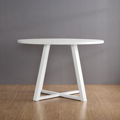 Edo Contemporary Round Dining Table, Trestle Base, White Finish by Latitude Run