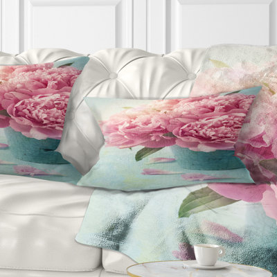 Oreiller floral pivoines dans un vase