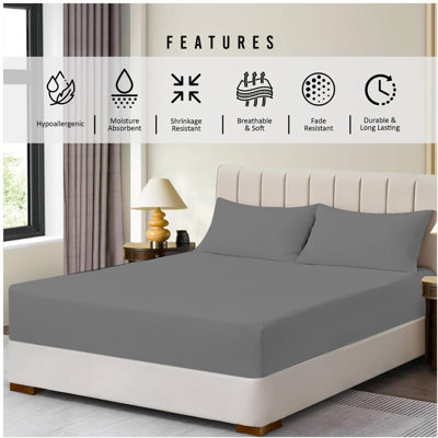 Super Dreamer Fitted Sheet Pack of 2 Solid Colour Polyester Bed Sheets - Single Double King Size Machine Washable