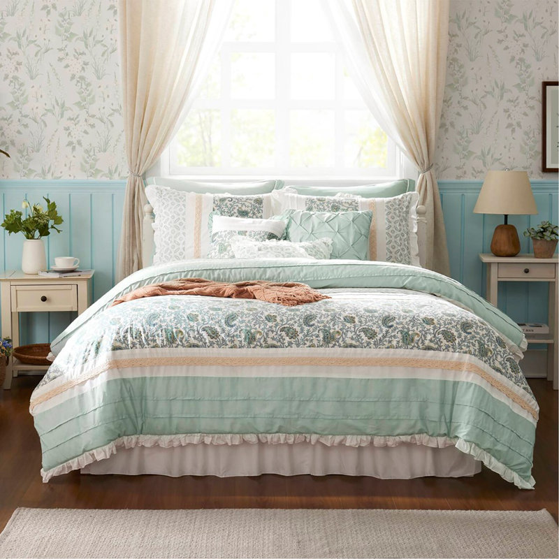 Ensemble d'édredon en coton percale 9 pièces 9 pièces turquoise grand