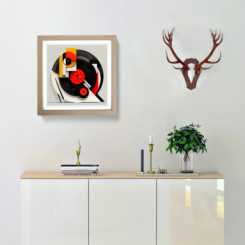 Vinyl Record Suprematism - Framed Print, Oak