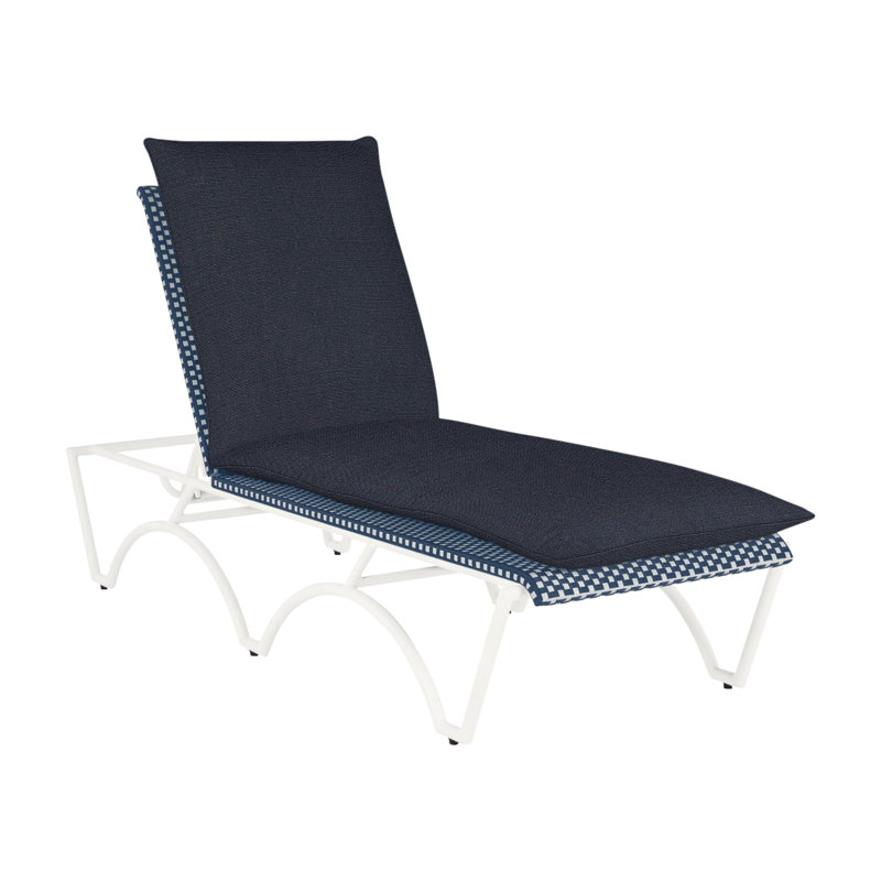 Savoy N-Dura Resin Wicker Outdoor Chaise Lounge, No Welt, Linen Navy, Chalk/White/Navy