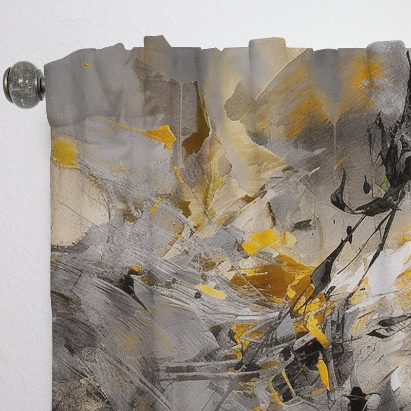 «Bliss Of Happiness» en gris et jaune I - rideau en velours abstrait - 1 panneau, L 52 po x L 84 po