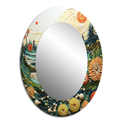 Beach Tidepool Symphony Pointillism I - Large Oval Wall Mirror On Metal